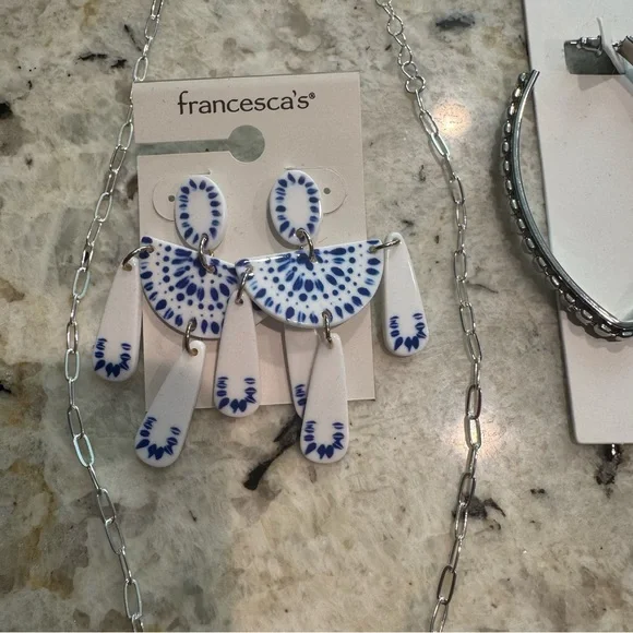 Silver and Blue white Jewelry Set Greece vacation new Francesca’s and forever 21 - Picture 3 of 8